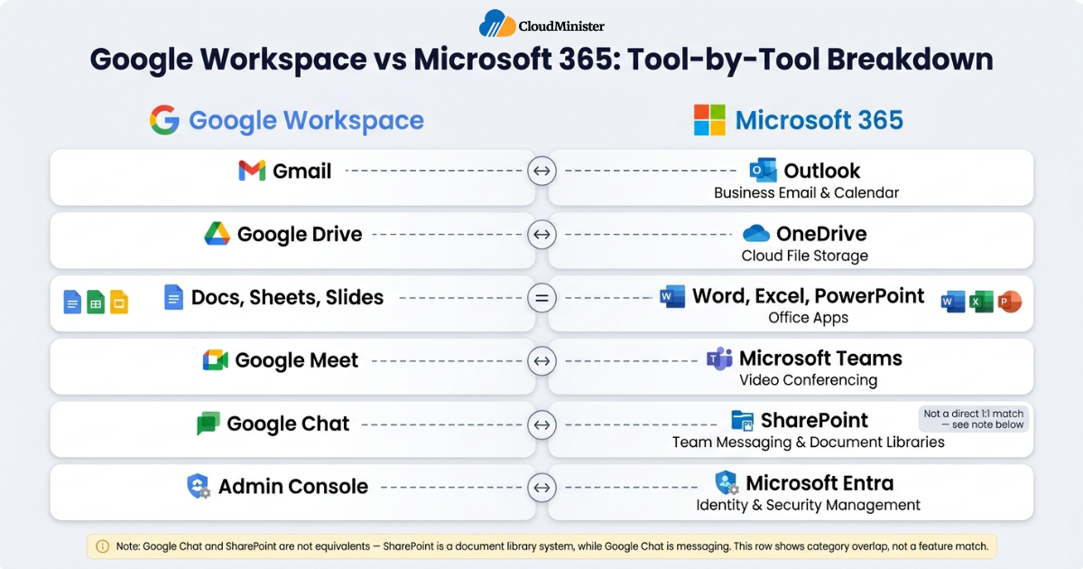 Google Workspace Microsoft 365 tools comparison
