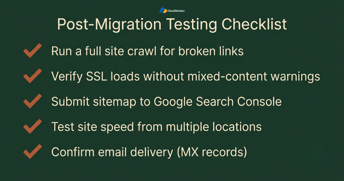 Post-migration testing checklist graphic