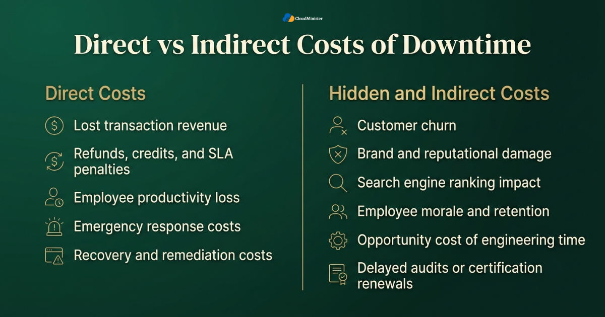 true cost of downtime -Direct versus indirect costs
